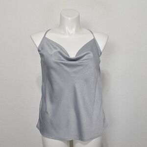 Single Thread Closet Staple Silver Gray Satin Cowl Neck Coquette Camisole- XL